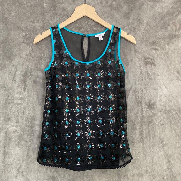 Candies Womens Y2K Sequin Tank Top Size XS Daisy Mesh Disco Mod Groovy Rave Alt - Picture 1 of 10